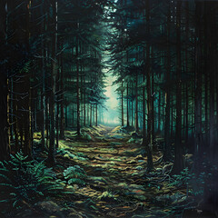 the lost forest never ending path lost in the woods - obrazy, fototapety, plakaty