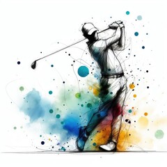 Golf player in watercolor paint illustration with Generative AI.