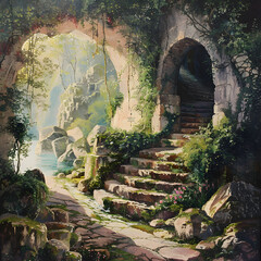Naklejka premium cave beside sea the hidden grotto natural cave hideout