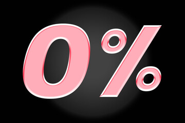 The number 0% is shiny pink mixed with white. gradient black background Suitable for design work discount sale price promotion store