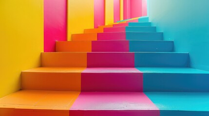 opposing stairs background colorful ,Colorful wooden staircase leading to the upper floor, Vibrant Staircase A Colorful Background to Spark Inspiration , bright multicolored stairs
 - obrazy, fototapety, plakaty