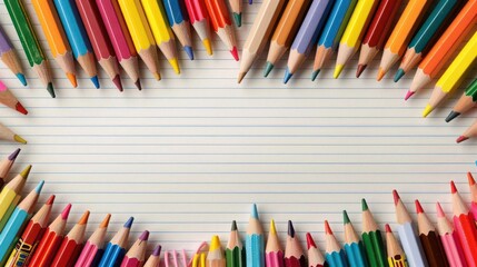 Colorful pencil crayons on a sheet of lined paper