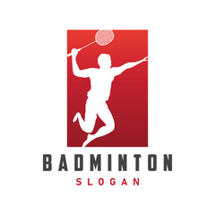 Badminton logo vector black silhouette badminton sport player vintage minimalist racket and shuttlecock design illustration template