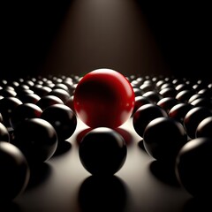 Red sphere among black spheres