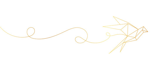 Golden origami bird line art style, line art isolated vector illustration