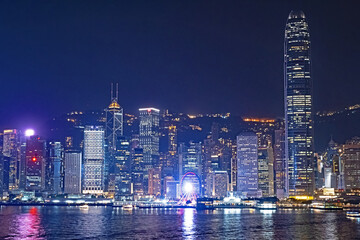 Fototapeta na wymiar Night time view of the Hong Kong skyline.