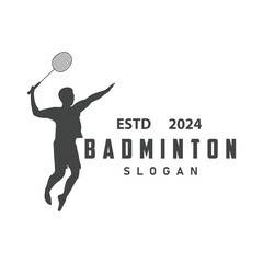 Badminton logo vector black silhouette badminton sport player vintage minimalist racket and shuttlecock design illustration template