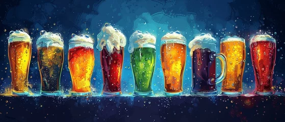 Foto op Canvas A graphic tee design for a beer enthusiast group, showing a lineup of frosty beers © Seksan