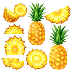 set of pineapple isolated on white background or transparent PNG