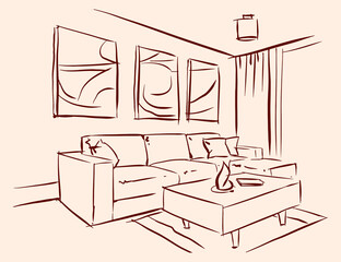 sketch of a living room vector for illustration card decoration