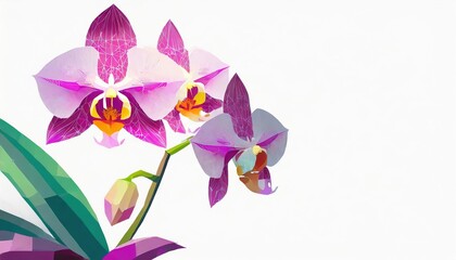 Vibrant Purple Orchid Illustration on White Background