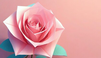 Handcrafted Paper Rose on Pastel Pink Background