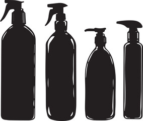 Set of Silhouette Shampoo Bottle Vector illustration