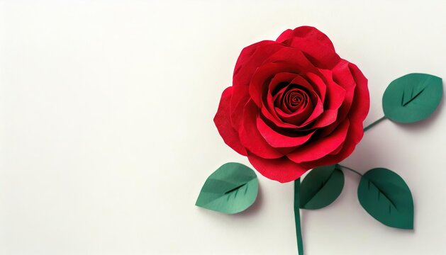 Red Paper Rose on White Background