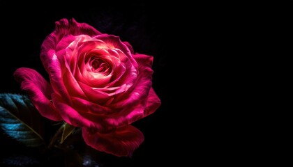 Fototapeta premium Glowing Pink Rose on Black Background