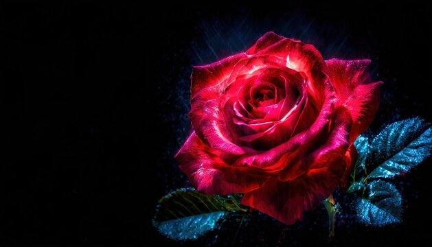 Glowing Red Rose on Black Background