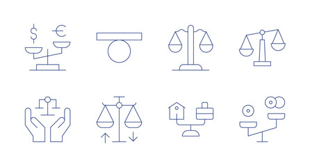 Balance icons. Editable stroke. Containing balance, balanceball, riskmanagement, economicdisparities, justice, scale.