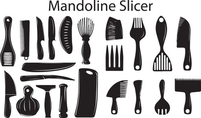 Mandolin Slicer Silhouette Kitchen Tools Collection vector illustration.