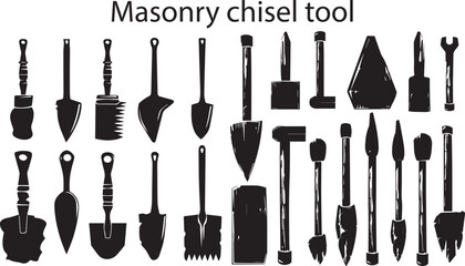 A Set of Silhouette masonry Chisel Tools vector collection - obrazy, fototapety, plakaty