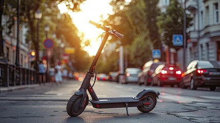 A modern stylish grey electric scooter on the roadway.