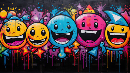 Obraz premium graffiti on wall cartoon design with spray paint 