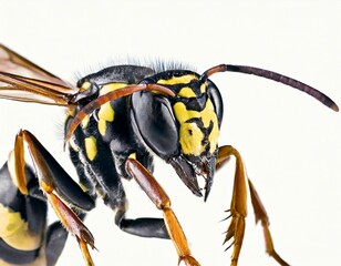 Close-up of a wasp isolated against a white background