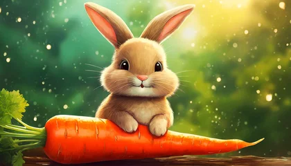 Fotobehang 당근 위에 있는 귀여운 토끼 © 휘 LEE