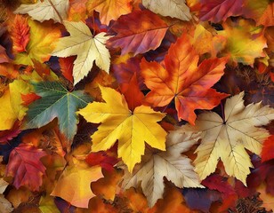Fototapeta premium Autumn leaves in various shapes and colors on the ground