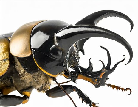 Close-up of a goliath beetle isolated against a white background