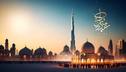 Eid Mubarak Greeting Background Design - obrazy, fototapety, plakaty