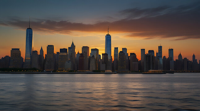 Beautiful sunset over brooklyn bridge in New York City.generative.ai