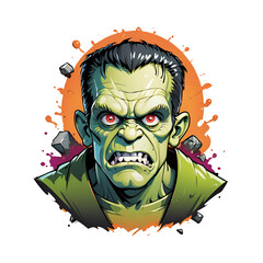 a close up of a zombie face on a white background, frankenstein, retro cartoon, monster ashore, illustrator
