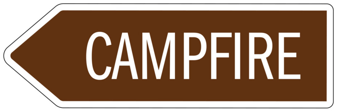 Campground directional sign campfire