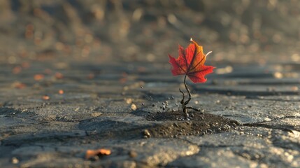 A single leaf falling from a dying tree in a barren landscape, symbolizing environmental decay presaging societal downfall , 3D illustration - obrazy, fototapety, plakaty