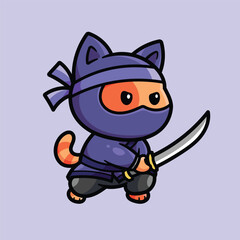 vector illustration of a cute cartoon ninja cat
