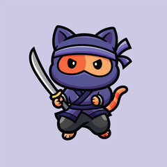 vector illustration of a cute cartoon ninja cat