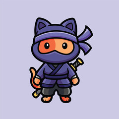 vector illustration of a cute cartoon ninja cat © san