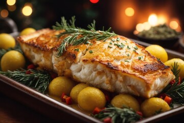 Delicious cod fish food baked for Christmas Day celebrations