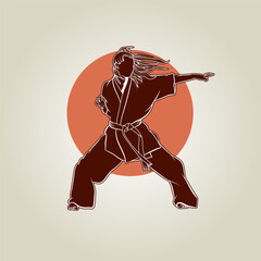 Silhouette of a girl in karate. Vector illustration