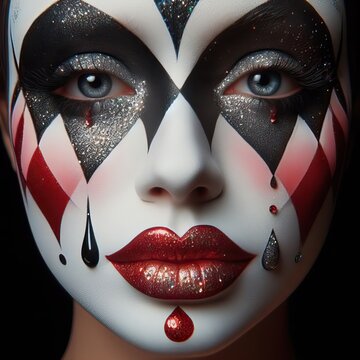 Portrait of a woman in harlequin makeup