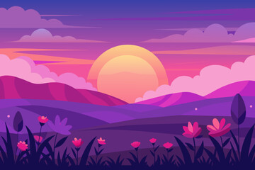 Fototapeta na wymiar sunrise cloud glossy style colourful mountains silhouette vector illustration