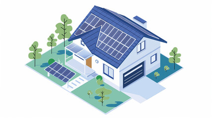 Isometric smart home with solar panels.