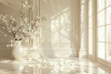 beautiful luxury beige interior with spring time flower