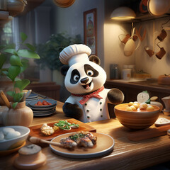 3D cartoon chef panda 