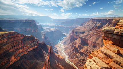 Majestic Canyon Carved by Flowing River - obrazy, fototapety, plakaty