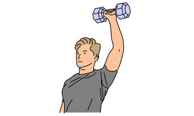 line art color of man holding a dumbbell