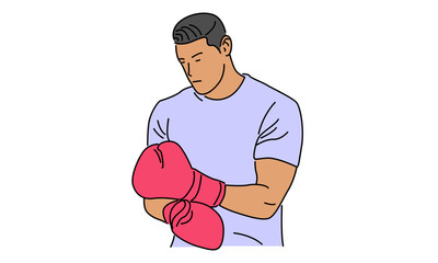 line art color of young man boxer