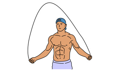 line art color of man exercise jumping with skipping rope