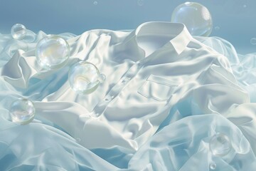 Silk shirts with delicate bubbles around, displaying the care and freshness of fine fabrics , 3D illustration