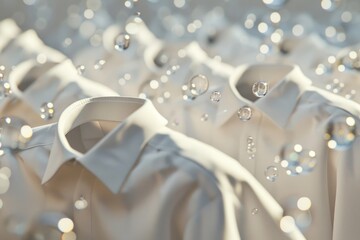 A row of formal dress shirts with sparkling bubbles, ready for special occasions , 3D illustration - obrazy, fototapety, plakaty
